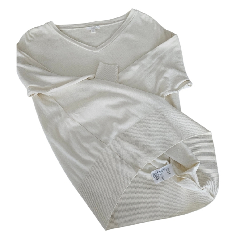 COS Cream V-Neck Cotton Pullover S-shirt Long Sleeve - Picture 9 of 9